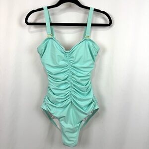 Pink Desert Mint Blue One Piece Swimsuit Scrunched Ruched Sz M Removable Straps